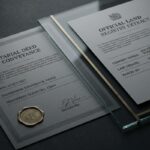 Notarial deed of conveyance next to outdated land registry extract showing ownership mismatch and delayed registry update blocking property transaction