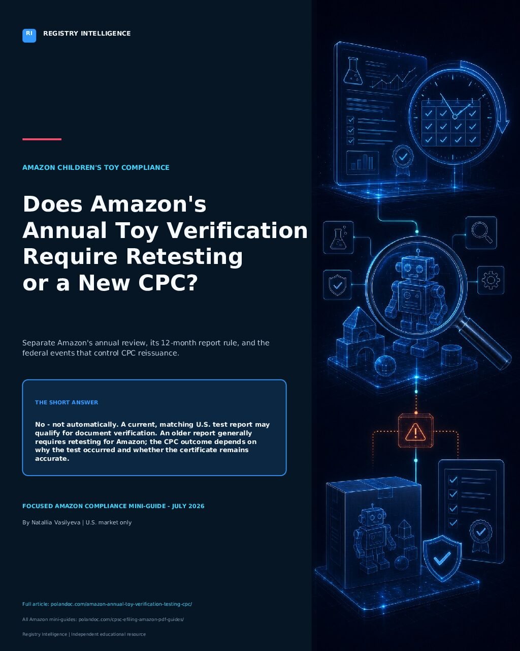 Cover of the Amazon annual toy verification, retesting, and new CPC mini-guide
