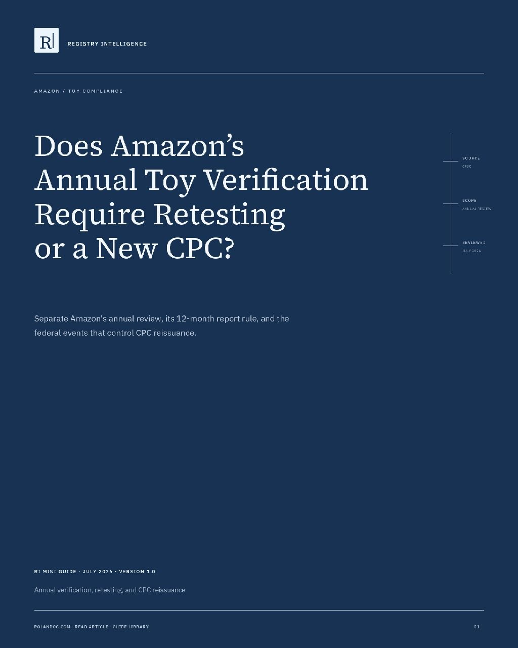 Cover of the Amazon annual toy verification, retesting, and new CPC mini-guide