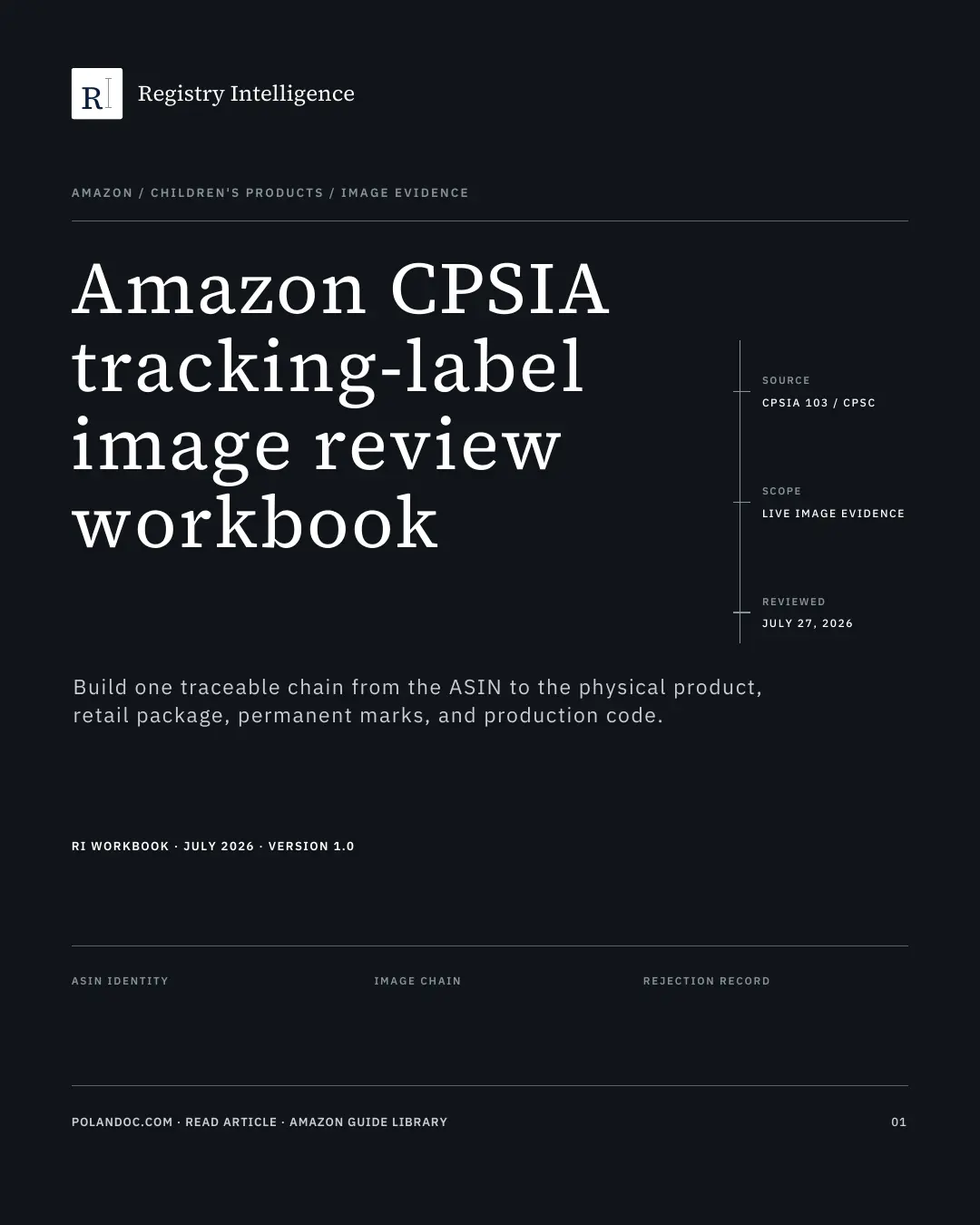 Cover of the Amazon CPSIA tracking-label image review workbook
