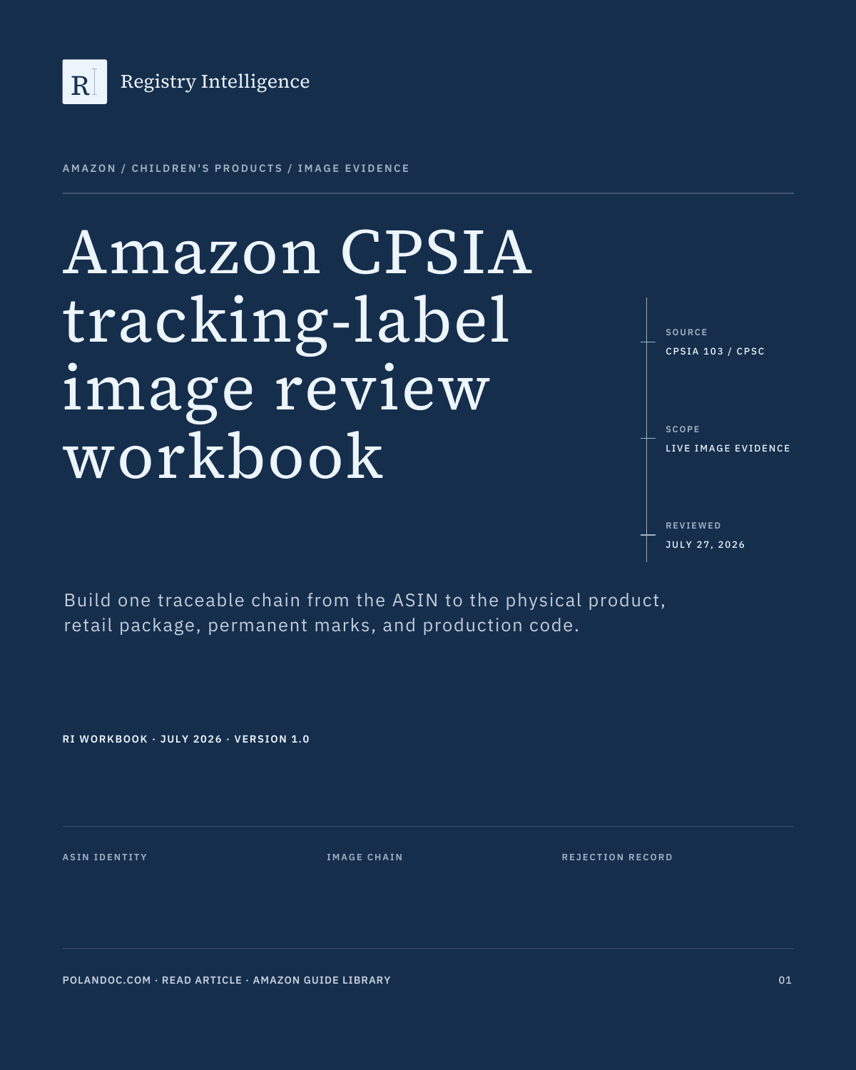 Cover of the Amazon CPSIA tracking-label image review workbook