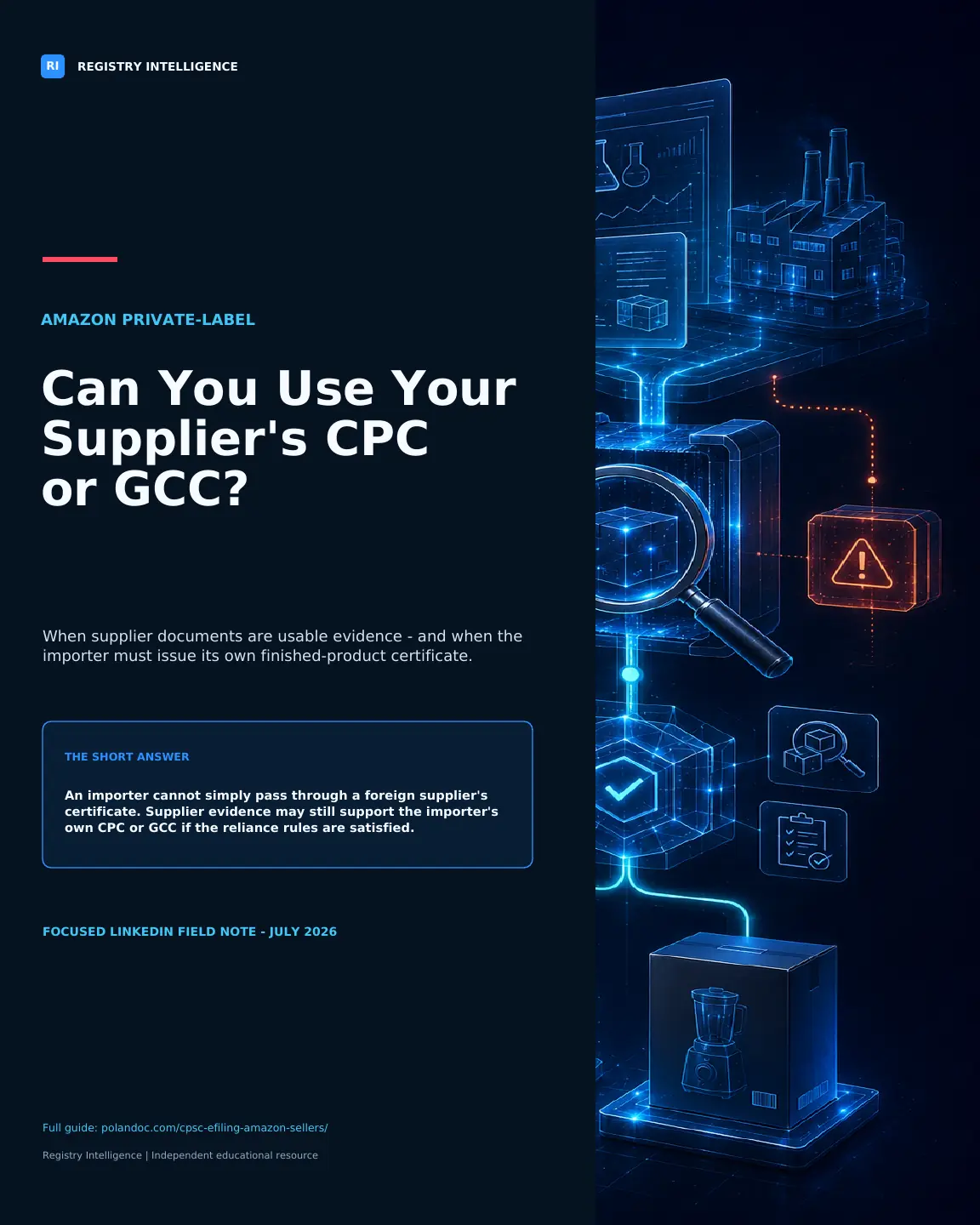 Cover of Can You Use Your Supplier's CPC or GCC, a mini-guide for Amazon private-label sellers