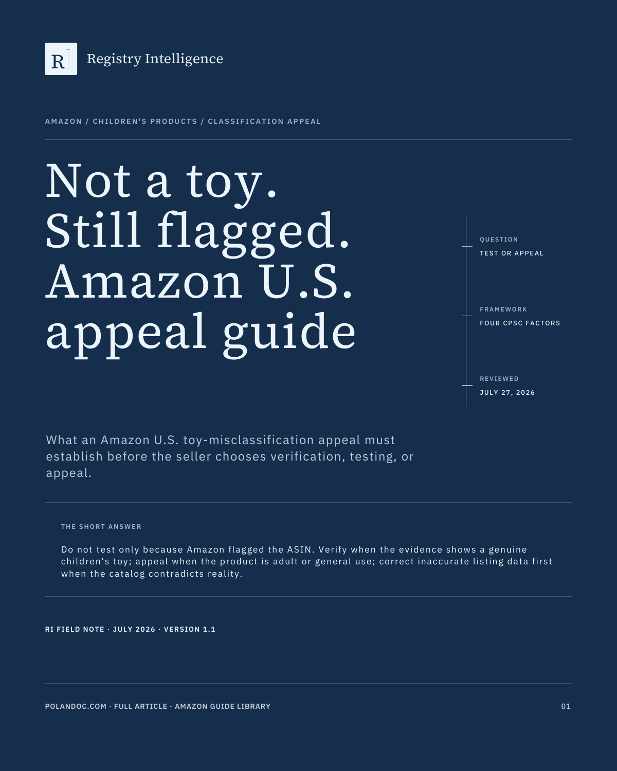 Cover of the Amazon children’s-toy misclassification appeal mini-guide
