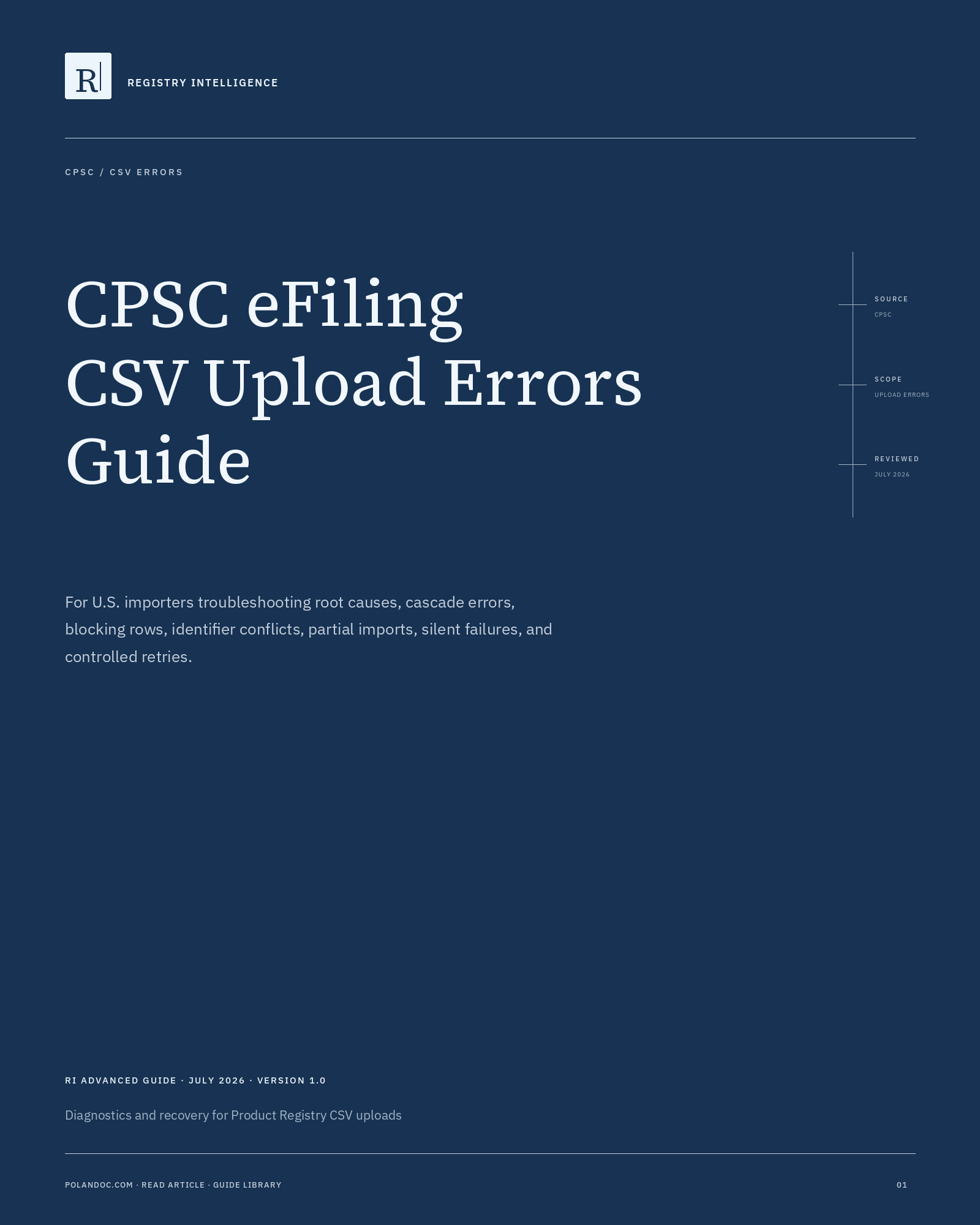 Cover of CPSC eFiling CSV Errors Advanced Diagnostic and Recovery Guide