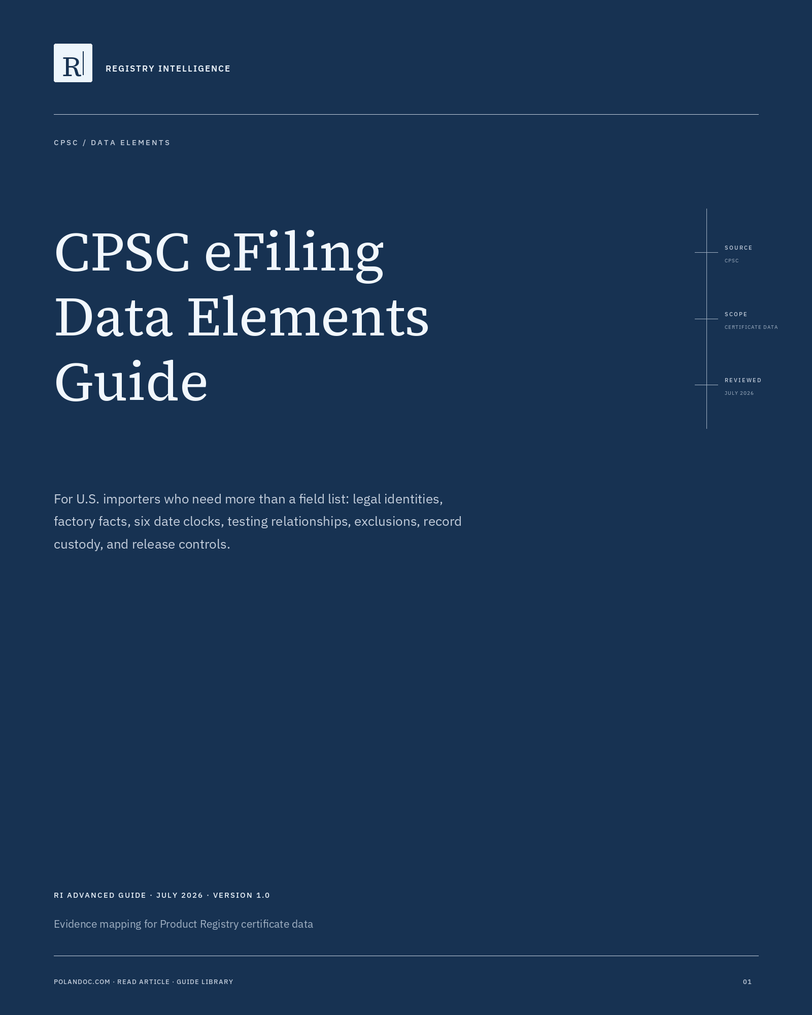 Cover of CPSC eFiling Data Elements Advanced Evidence Mapping Guide