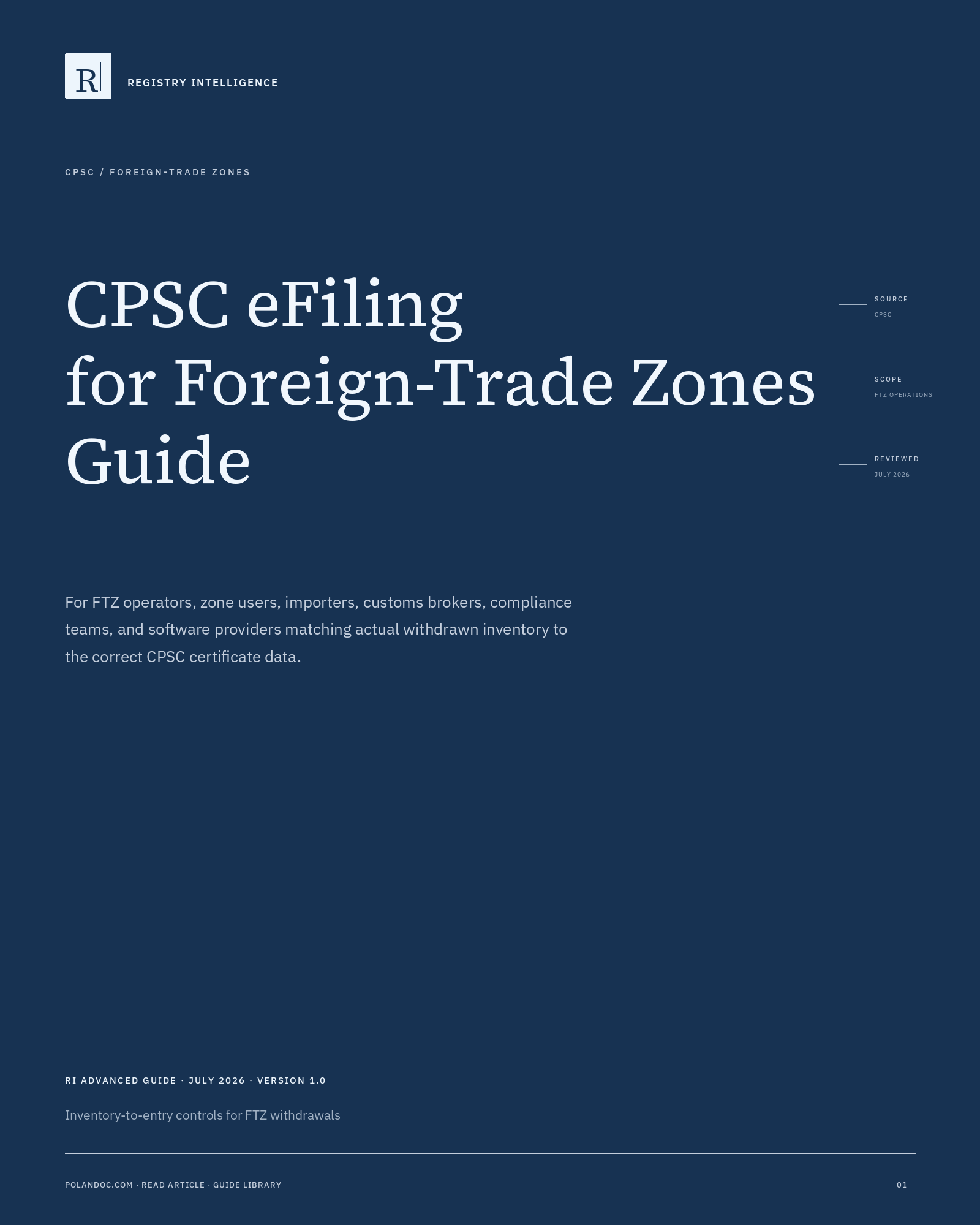 Cover of CPSC eFiling for Foreign Trade Zones advanced guide