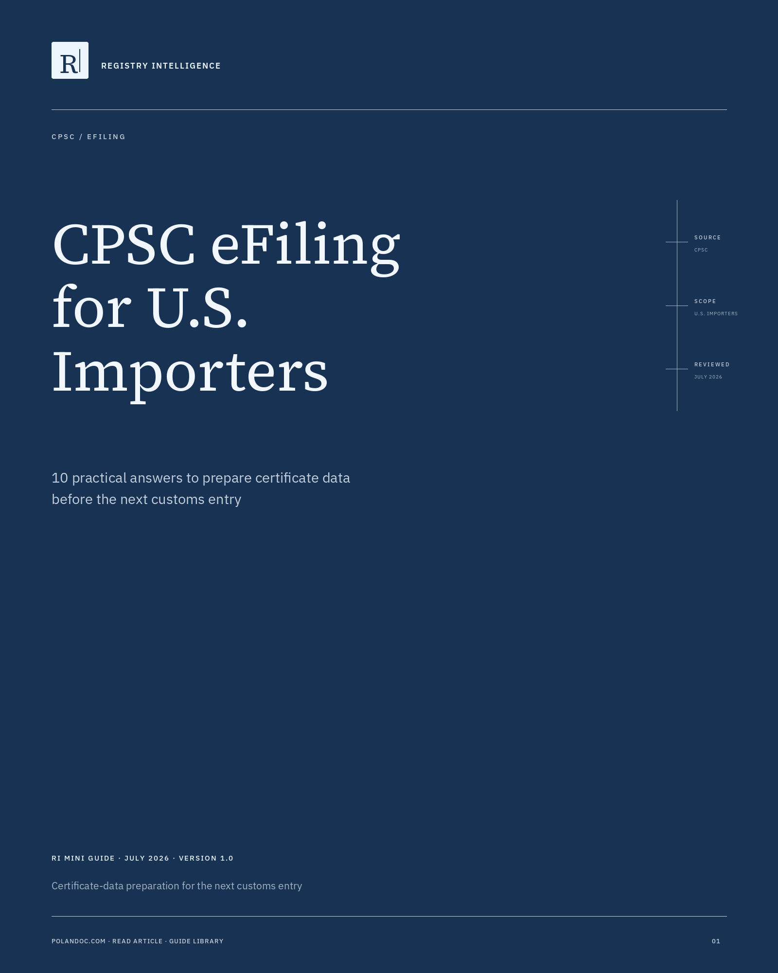 Cover of CPSC eFiling for U.S. Importers