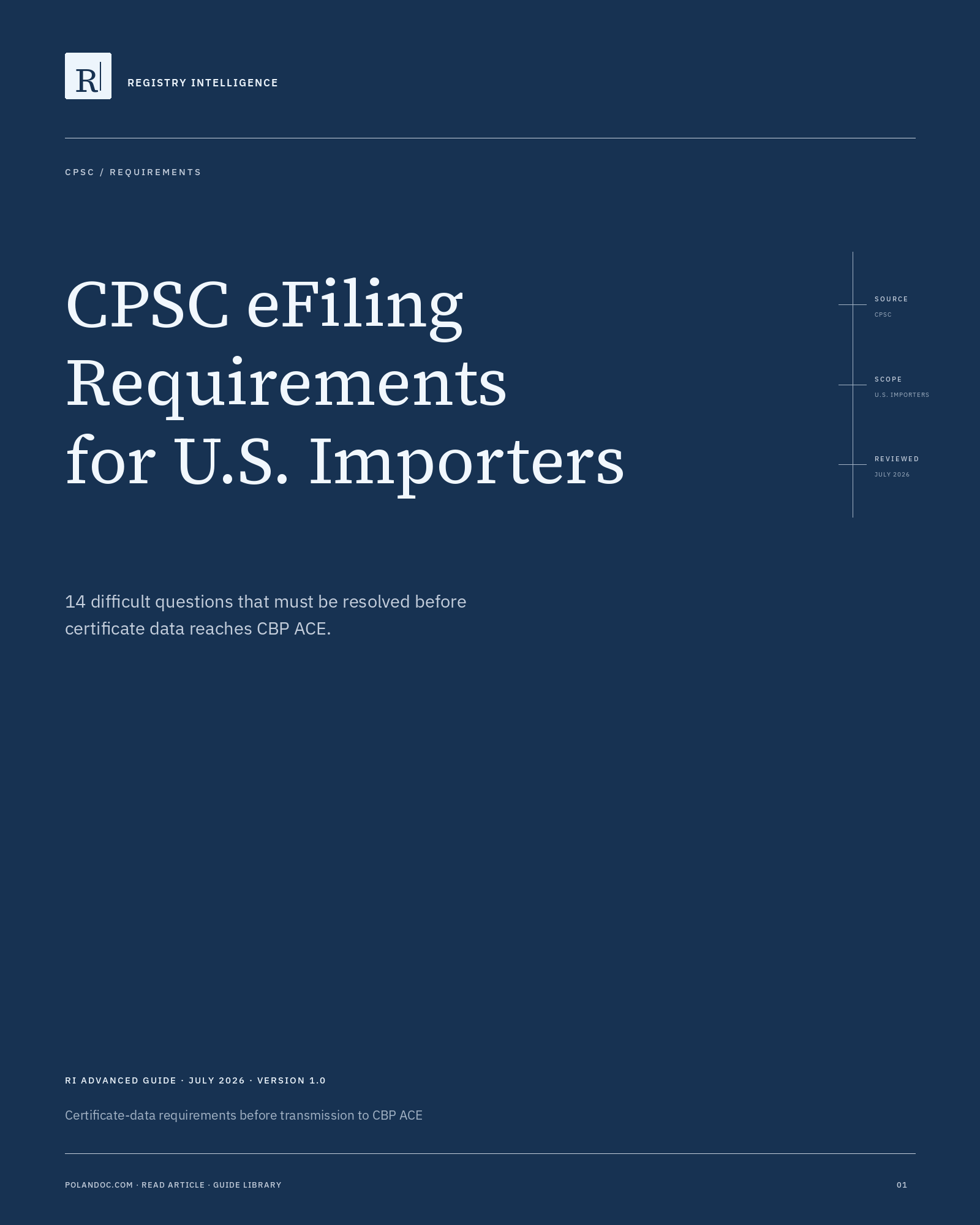 Cover of CPSC eFiling Requirements advanced guide for U.S. importers