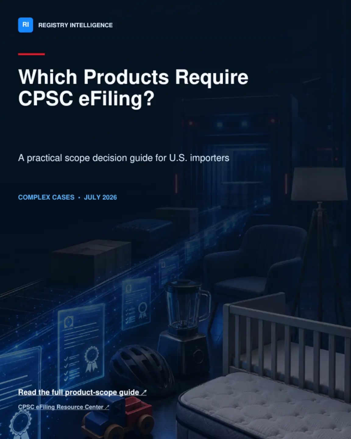Cover of Which Products Require CPSC eFiling scope decision guide