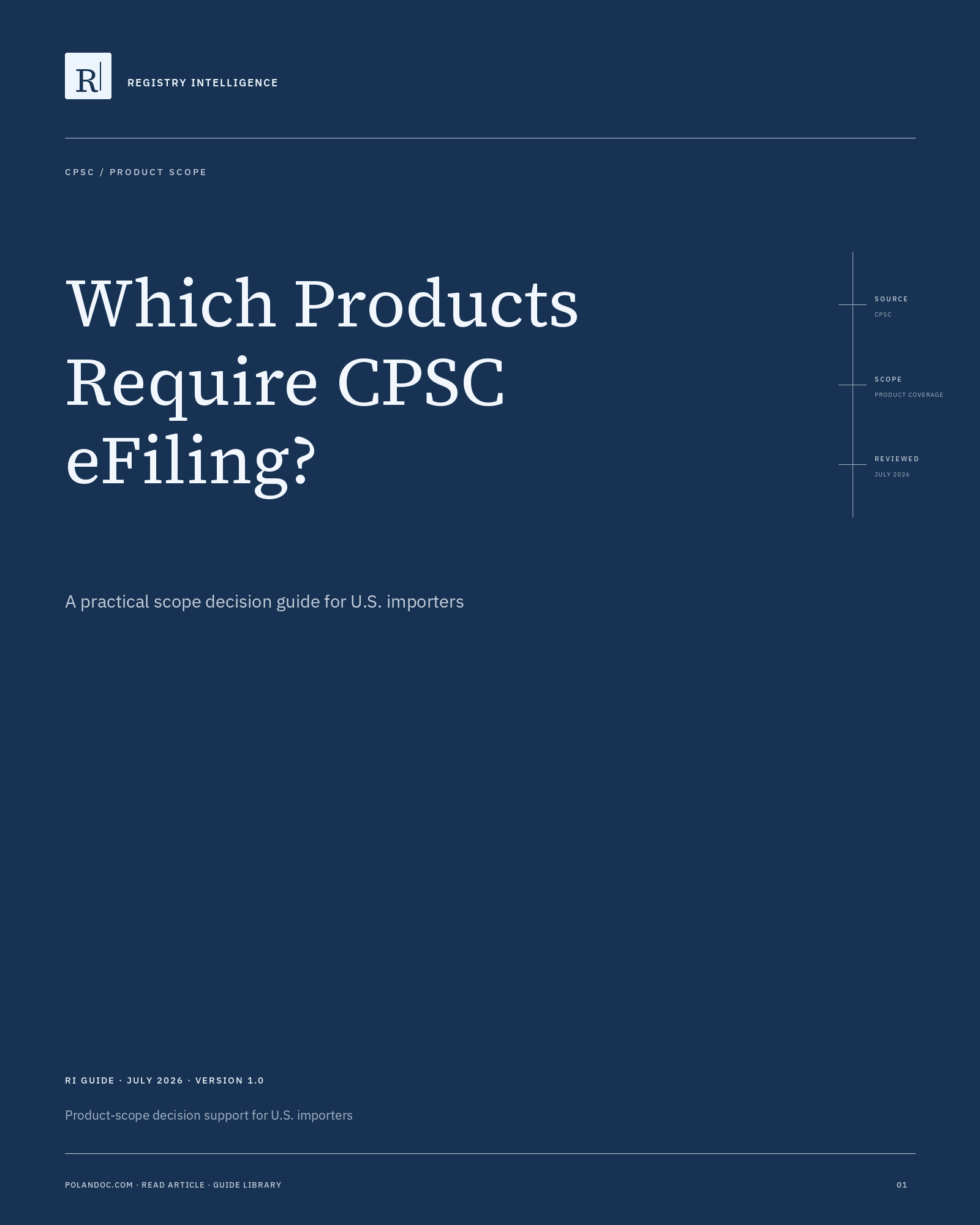 Cover of Which Products Require CPSC eFiling scope decision guide