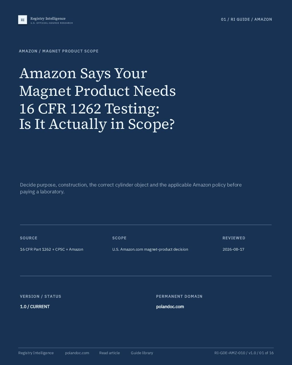 Cover of Amazon Says Your Magnet Product Needs 16 CFR 1262 Testing: Is It Actually in Scope?