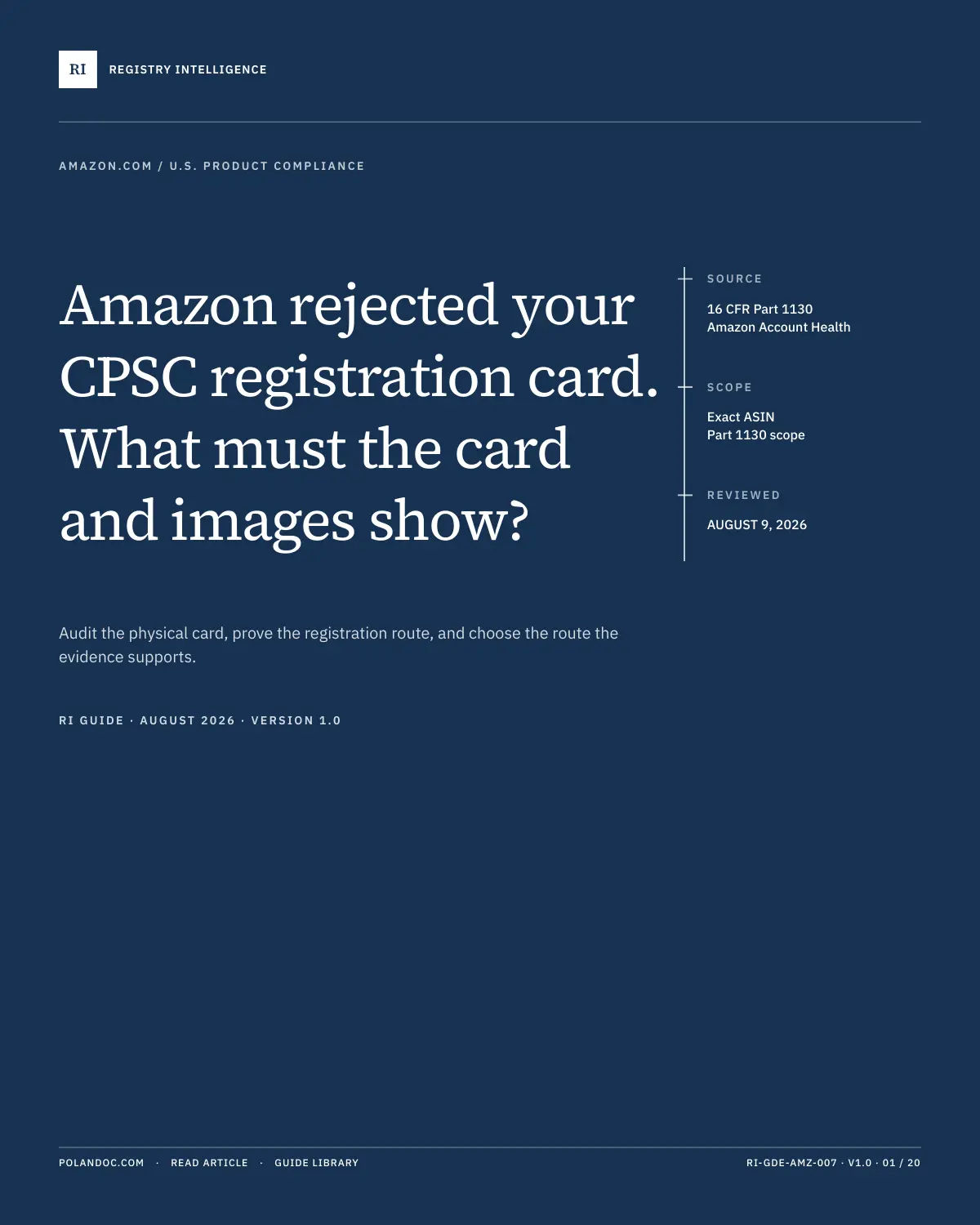 Amazon CPSC Registration Card Rejection Workbook visual guide cover