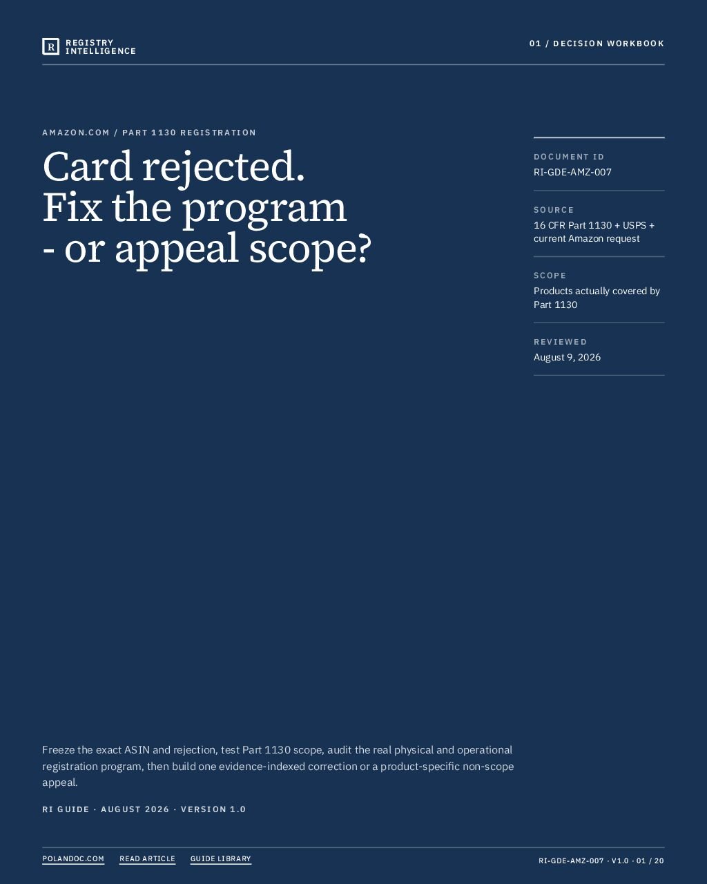 Cover of Amazon Rejected Your CPSC Product Registration Card: What Must the Card and Images Show?