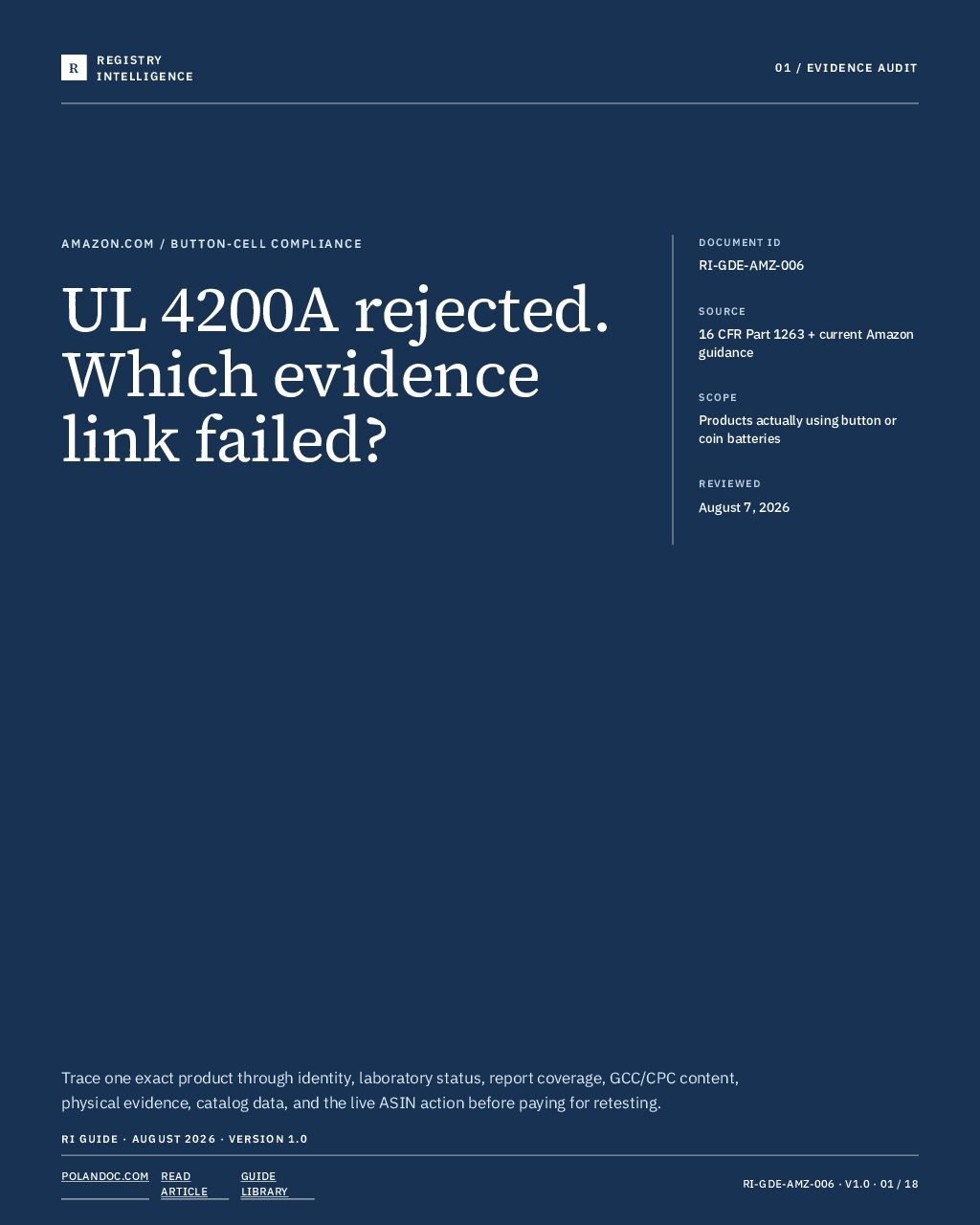 Cover of Amazon Rejected Your UL 4200A Report: What Must Match?