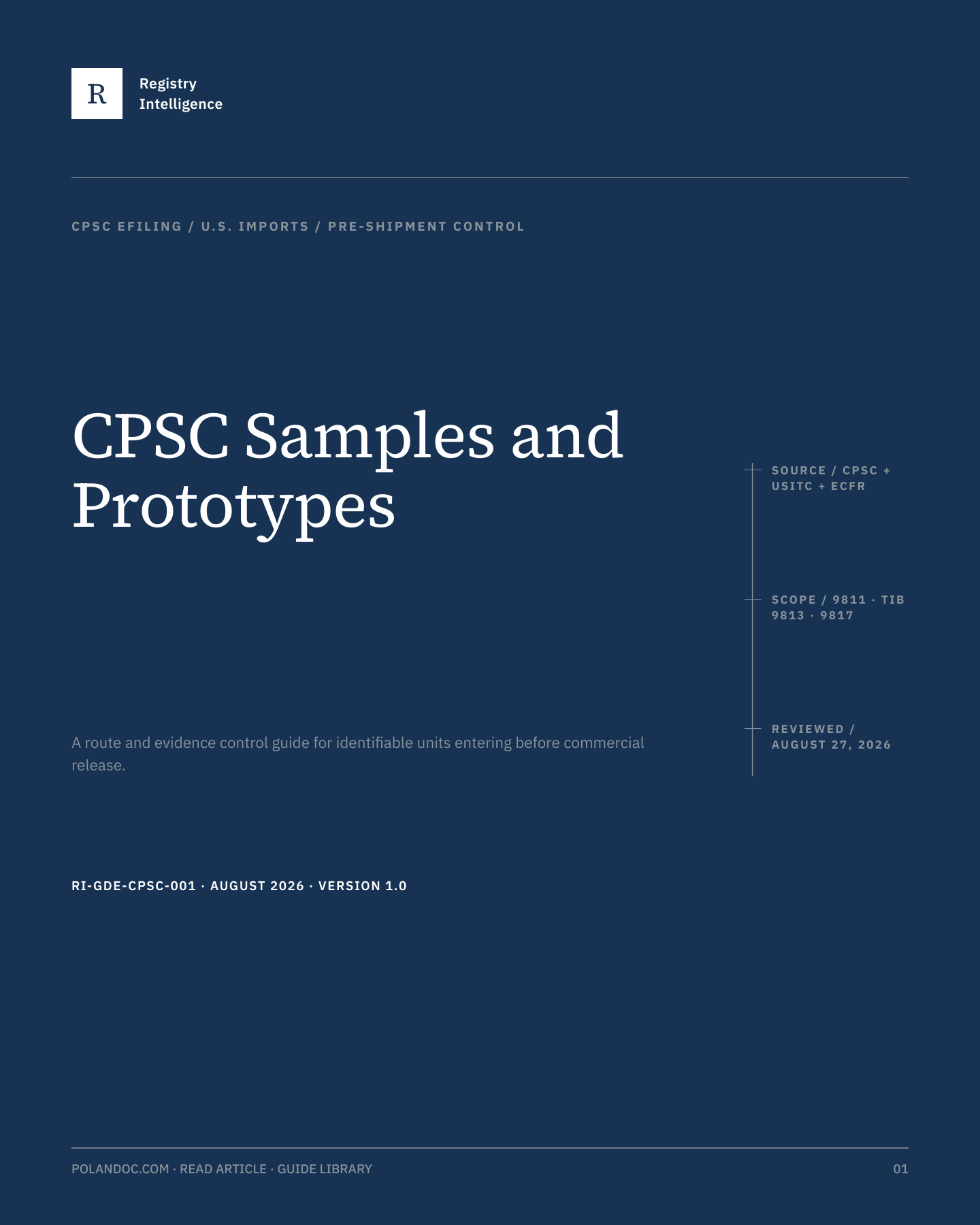 CPSC Samples and Prototypes: Route & Evidence Control Guide visual guide cover