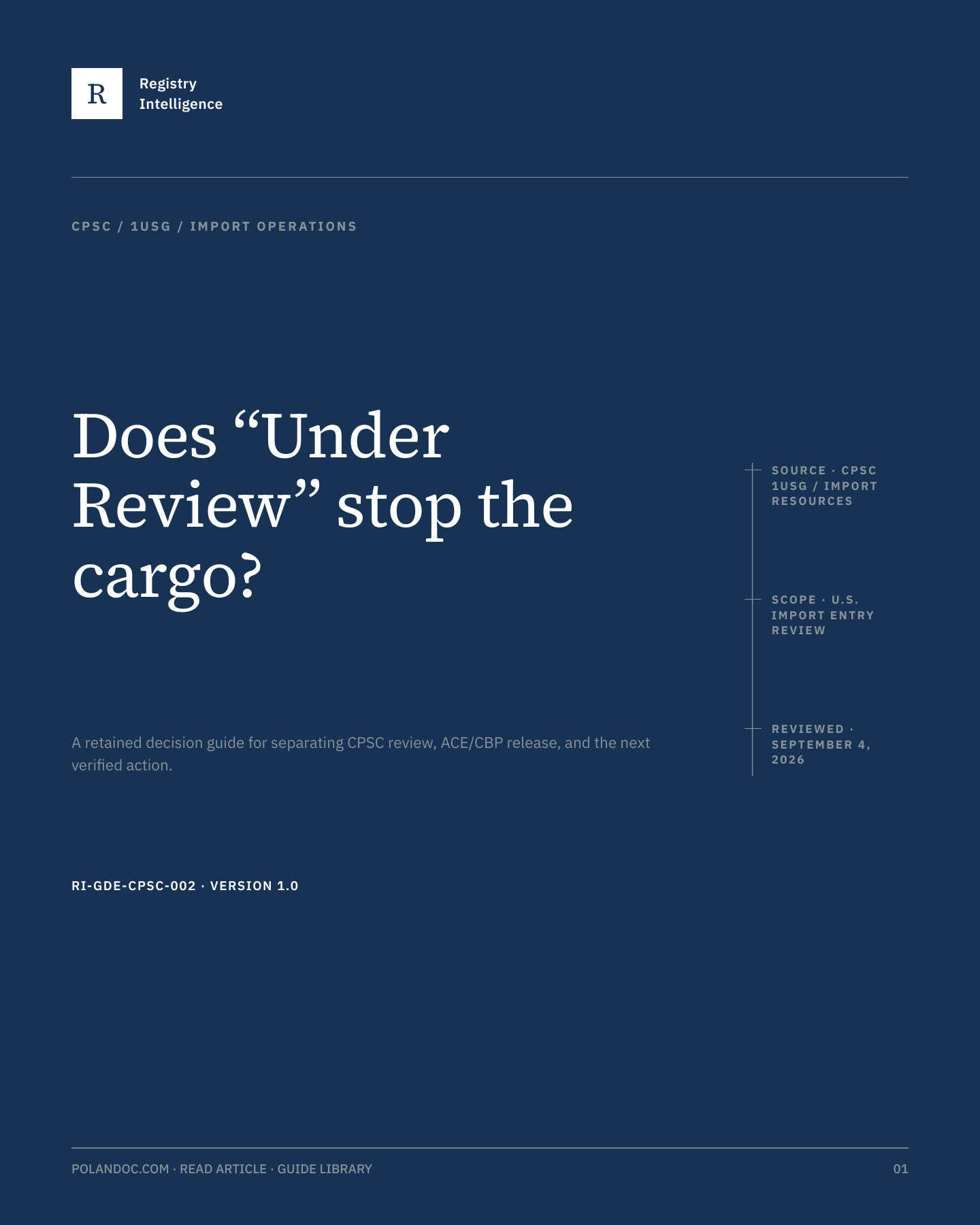 Cover of CPSC Under Review: Cargo Status Triage and Action Record